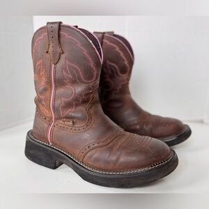Justin Boots Nettie Brown Leather Western Cowgirl Buffalo Square Toe Boots 8